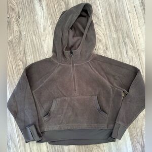 FLX Ascent Active Athletic Pullover Cropped 1/2 Zip Hooded Fleece Gray Size S